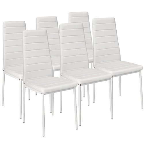 tectake® eleganter Stuhl mit hoher Rückenlehne, 6er Set, Pflegeleichte Esszimmerstühle, Küchenstühle 6er Set, Stühle 41x45x98,5cm, Polsterstuhl modern und bequem (weiß) von tectake