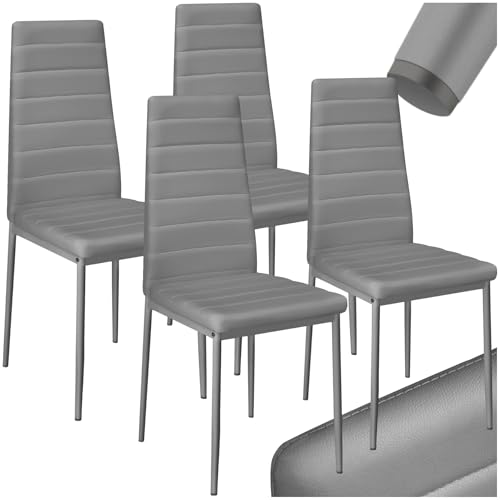 tectake® 4er Set Esszimmerstühle, Stuhl mit hoher Rückenlehne, 45 x 48 x 98,5 cm, Küchenstühle, Stühle für Esstisch, Esszimmer, Dining Table, Vorzimmer Möbel Set gepolstert - grau von tectake