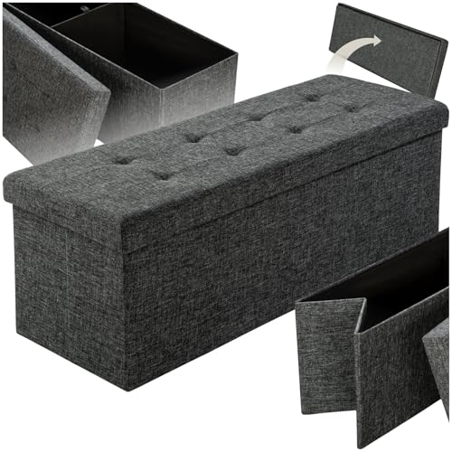 tectake® Faltbare Sitzbank mit Stauraum, Aufbewahrungsbox, Box Hocker mit Stauraum, Sitzhocker 110x38x38cm, Flurgarderobe, Zimmer Deko, Aufbewahrung Kommode, Schuhbank mit Sitzfläche - dunkelgrau von tectake