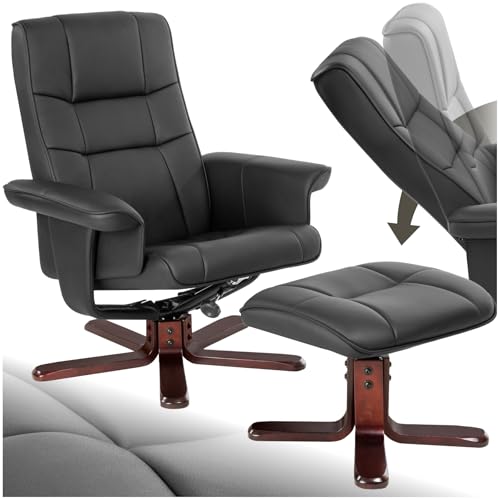 tectake® Fernsehsessel mit Hocker, Relaxsessel mit Liegefunktion, TV Sessel drehbar, Sessel mit Schlaffunktion, Lesesessel bequem, Schlafsessel, für Wohnzimmer, Sessel Schlafzimmer - schwarz/braun von tectake