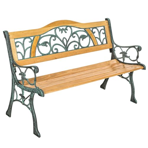 tectake® 2-Sitzer Gartenbank wetterfest, Gartenbank Holz im Landhausstil für Wintergarten Möbel, als romantische Balkonbank, Holzbank Garten, Gartenmöbel Bänke 124 x 60 x 83 cm von tectake