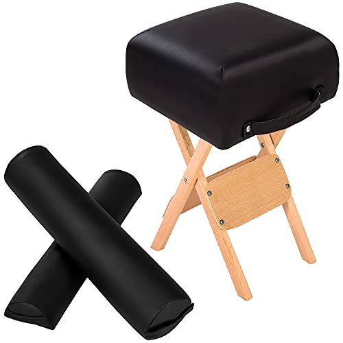 tectake® Massage Liege Zubehör Hocker mit Lagerungsrolle, Sitzhocker mit Halbrolle + Vollrolle für Massageliege - schwarz von tectake