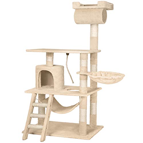 tectake Kratzbaum für Katzen mit Katzen Hängematte, Liegemulde, Höhle, Treppe, Röhre und Spielkordel, Kratzbaum groß mit Sisal und Plüsch, Kratzmöbel Katzenbaum groß XXL mit Hängematte Katze von tectake