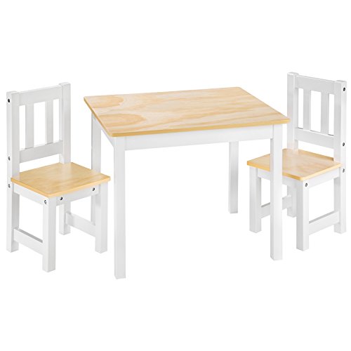 tectake 402376 Sitzgruppe mit Tisch und 2 Stühlen aus Holz Natur weiß von tectake