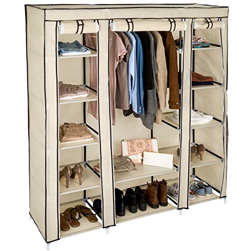 tectake Kleiderschrank Stoffschrank Garderobe Faltschrank mit Kleiderstange & 12 Fächern | 150 x 175 x 45 cm | -Diverse Farben- (Beige | Nr. 402527) von tectake