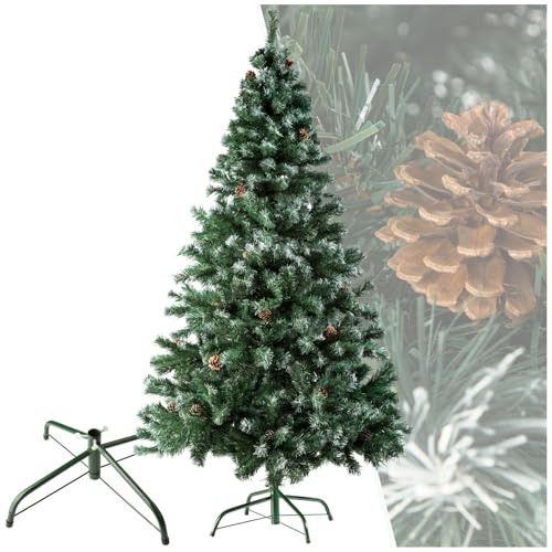 tectake Christbaum realistischer und naturgetreuer Weihnachtsbaum künstlich, Tannenbaum, Deko, Christmas Tree - Kunstbaum mit Ständer - 180 cm, 705 Spitzen und Zapfen grün von tectake