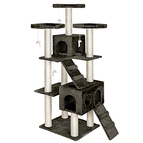 tectake® XXL Luxus Sisal Kratzbaum 186cm groß mit Spielzeug & Zubehör für Kitten und Katzen, Sisalseil Kratzstamm, Katzenhöhle und Katzenhaus, Katzentreppe und Aussichtsplattformen - anthrazit von tectake
