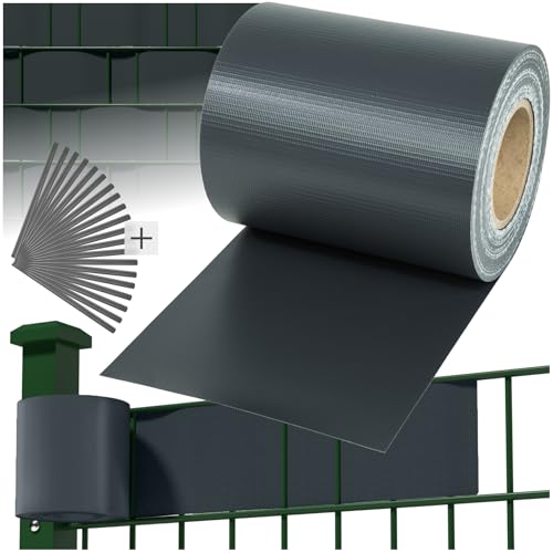 tectake® Sichtschutzfolie, Sichtschutzstreifen mit Befestigungsclips, Windschutz, Sonnenschutz, Sichtschutzmatte für Balkon, Garten, Terrasse, für Stabmattenzaun und Zaunelemente - 35 m, anthrazit von tectake
