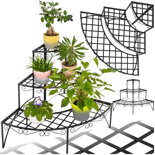 tectake® Pflanzentreppe, Blumenständer Metall, Blumenbank, Blumentreppe mit 3 Stufen, Pflanzenregal, Pflanzenregal outdoor, Blumenregal, Blumenhocker ca. 60x60x60cm (Stufen rund| Nummer 401712) von tectake
