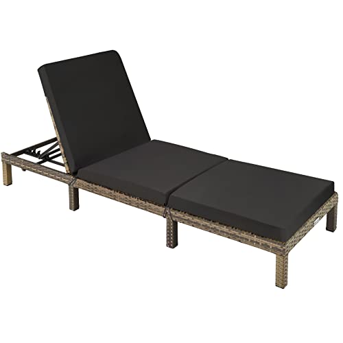 tectake® Polyrattan Sonnenliege mit 6-Fach höhenverstellbarer Rückenlehne, Outdoor Daybed mit bequemer Polsterauflage, Gartenliege Rattan für drinnen und draußen, pflegeleicht und stabil - Natur von tectake