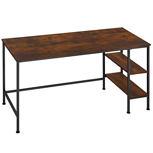 tectake Schreibtisch mit 2 Regalfächern, Computertisch aus Holz und Metall, Bürotisch im Industrie-Design, 140 x 60 x 76,5 cm, schwarzes Metallgestell (Industrial Dunkelbraun) von tectake