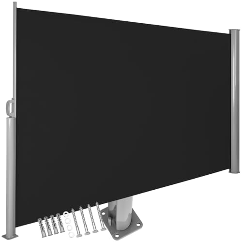 tectake blickdichte Aluminium Seitenmarkise, Wind- und Sichtschutz für Balkon, Garten und Terrasse, ausziehbare Markise für einen Balkon Sichtschutz - 160 x 300 cm, schwarz von tectake