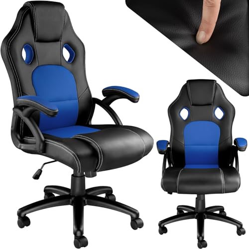 tectake Bürostuhl ergonomisch, Schreibtischstuhl für Home Office, Büro oder Wohnzimmer, Gaming Stuhl mit Schalensitz und ergonomischem Design, Diverse Farben - schwarz/blau von tectake