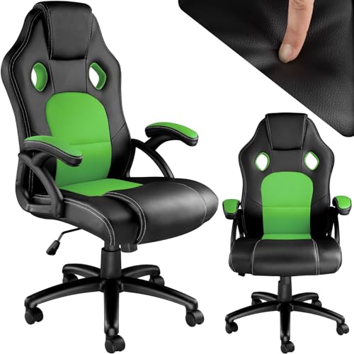 tectake Bürostuhl ergonomisch, Schreibtischstuhl für Home Office, Büro oder Wohnzimmer, Gaming Stuhl mit Schalensitz und ergonomischem Design, Diverse Farben - schwarz/grün von tectake
