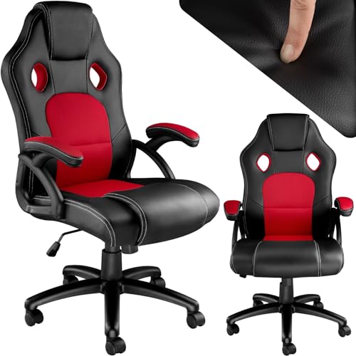 tectake Bürostuhl ergonomisch, Schreibtischstuhl für Home Office, Büro oder Wohnzimmer, Gaming Stuhl mit Schalensitz und ergonomischem Design, Diverse Farben - schwarz/rot von tectake