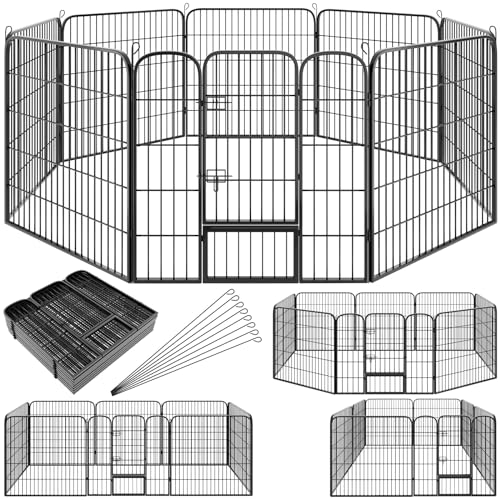 tectake Welpenauslauf 80 cm hoch, 8 Gitter, Welpenlaufstall, Freigehege, Tierlaufstall faltbar, Freilaufgehege, Hundelaufstall mit Tür, für Hunde, Katzen, Hasen, Meerschweinchen, Kleintiere - schwarz von tectake