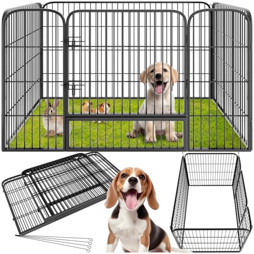tectake Welpenauslauf 70 cm hoch, 4 Gitter, Welpenlaufstall, Freigehege, Tierlaufstall faltbar, Freilaufgehege, Hundelaufstall mit Tür, für Hunde, Katzen, Hasen, Meerschweinchen, Kleintiere - schwarz von tectake