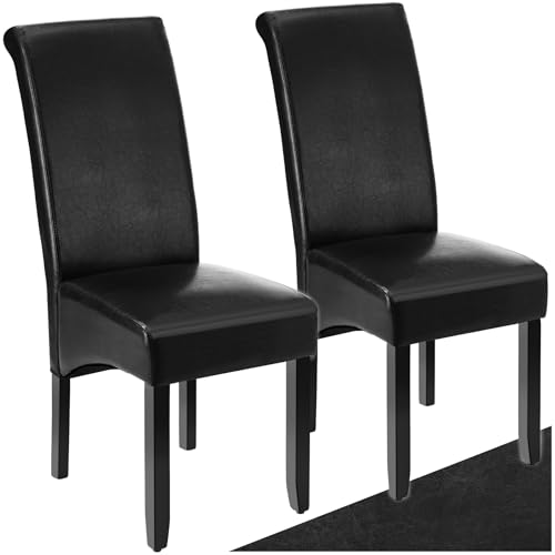 tectake® 2er Set Stühle, Kunstleder Stuhl mit hoher Rückenlehne, ergonomische Form, perfekt für den Esstisch, als Esszimmerstühle, Küchenstühle oder im Wohnzimmer - schwarz von tectake
