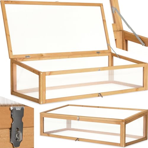 tectake® Frühbeet Aufsatz aus Holz, witterungsbeständig, Schutz vor Wind und Wetter, Frühbeetaufsatz mit funktionellen Hohlkammerplatten, 115 x 53 x 34 cm, kombinierbar mit tectake Hochbeet 403232 von tectake