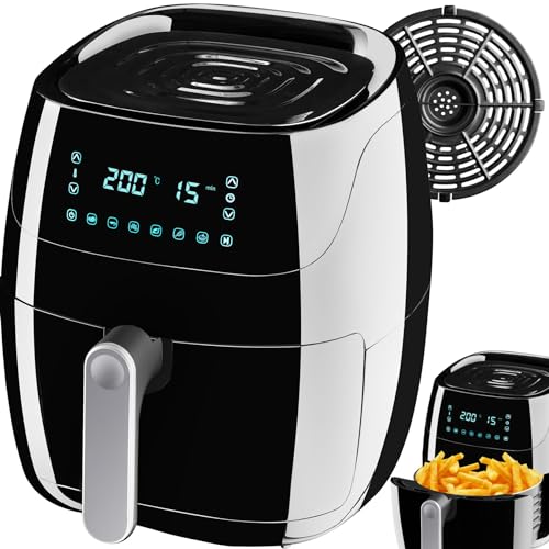 tectake® Heißluftfritteuse 4,3 L Fassungsvermögen, Touchscreen, Antihaft Frittierkorb, Airfryer mit 6 automatischen Programmen, Heißluft Fritteuse ohne Fett und Öl, Zubehör Rezeptheft - schwarz von tectake