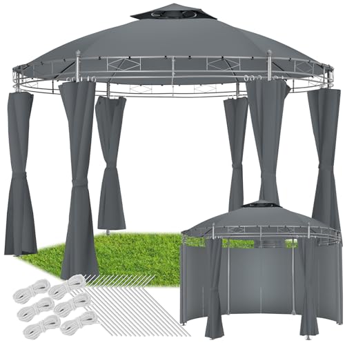 tectake® Pavillon rund Ø 3,5m, Partyzelt mit Dach und Seitenteilen, inkl. Befestigungsmaterial, Zelt Überdachung für Garten, Event Shelter, Festzelt, wasserdicht - anthrazit von tectake