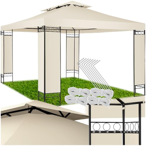 tectake® Gartenpavillon 390 x 290 x 265 cm, Pavillon mit stoffbezogenen Eckelementen, wasserfest und UV-beständig, Stabiler als EIN Faltpavillon, Partyzelt für Garten Terrasse Camping - Creme von tectake