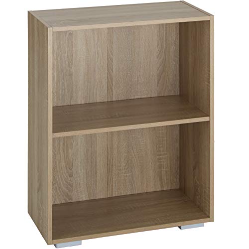 tectake 800840 Bücherregal aus Holz, Standregal mit 2 offenen Fächern, (BxTxH): ca. 60 x 30 x 77 cm, bodenschonende Kunststofffüße (Holz hell, Eiche Sonoma) von tectake