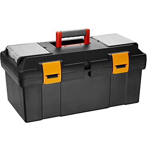 tectake 800858 Werkzeugbox leer, zwei Kleinteileboxen auf der Oberseite, herausnehmbarer Einsatz, Kunststoff Werkzeugkoffer mit Tragegriff (L | Nr. 403602) von tectake
