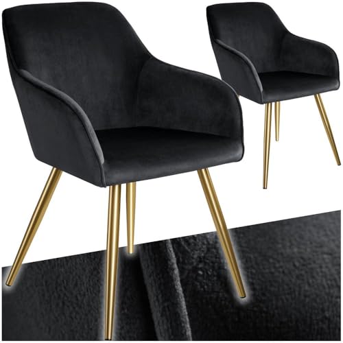 tectake® Esszimmerstühle mit Armlehne, Stuhl, Samt Polster Stühle, Möbel für Esstisch, Schminktisch, Wohnzimmer, Esszimmer, Arbeitszimmer, ergonomischer Dining Chair - schwarz/Gold, 2er Set von tectake
