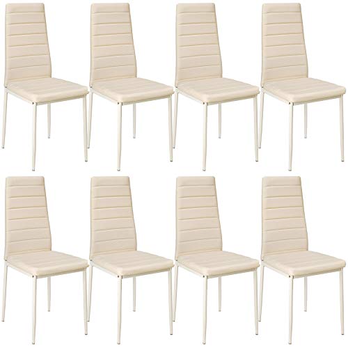 tectake 800881 8er Set Esszimmerstuhl, Kunstleder Stuhl mit hoher Rückenlehne, bis 150 kg belastbar, 41 x 45 x 98,5 cm (8X Beige | Nr. 404122) von tectake