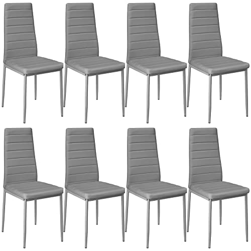 tectake 800881 8er Set Esszimmerstuhl, Kunstleder Stuhl mit hoher Rückenlehne, bis 150 kg belastbar, 41 x 45 x 98,5 cm (8X Grau | Nr. 404121) von tectake