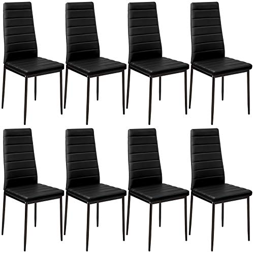 tectake 800881 8er Set Esszimmerstuhl, Kunstleder Stuhl mit hoher Rückenlehne, bis 150 kg belastbar, 41 x 45 x 98,5 cm (8X Schwarz | Nr. 404118) von tectake