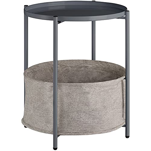 tectake 800912 Beistelltisch rund aus Metall, abnehmbares Tablett, Couchtisch mit Korb als Stauraum, modernes Design, Ø45,5 x H53 cm (Dunkelgrau | Nr. 404191) von tectake