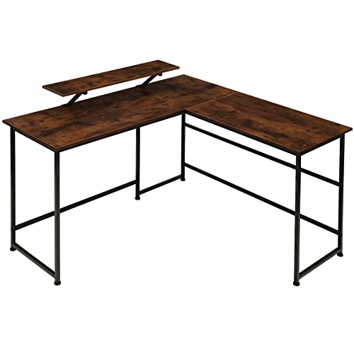 tectake Schreibtisch in L-Form, Eckschreibtisch mit beweglichem Monitoraufsatz, Industrial Design, 140 x 130 cm, schwarzes Metallgestell (Industrial Dunkelbraun) von tectake