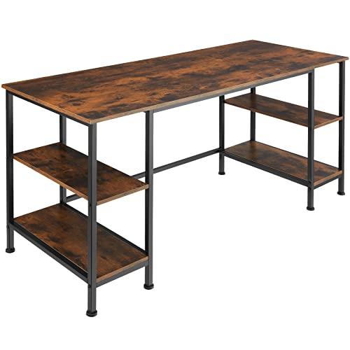 tectake Schreibtisch mit 4 Regalfächern, 137 x 55 x 75 cm, Computertisch aus Holz und Metall, Bürotisch im Industrie-Design, schwarzes Metallgestell (Industrial Dunkelbraun) von tectake