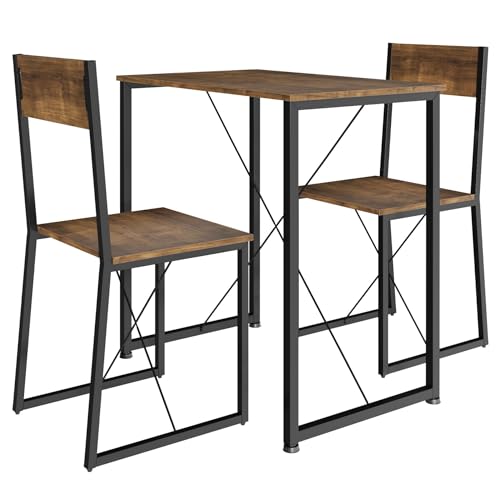 tectake Sitzgruppe 3-teilig im Industrie-Design, Essgruppe für 2 Personen aus Holz + Metall, Esstisch mit 2 Stühlen, für Esszimmer Küche, schwarzes Metallgestell (Industrial Dunkelbraun) von tectake