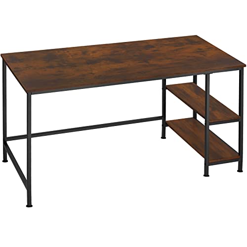 tectake Schreibtisch mit 2 Ablagen, 120 x 60 x 75,5 cm, Computertisch aus Holz & Metall, Industrie-Design, Bürotisch für Wohnzimmer Büro, schwarzes Metallgestell (Industrial Dunkelbraun) von tectake