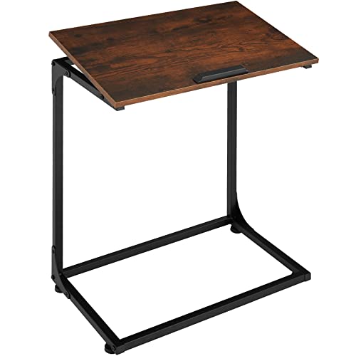 tectake Beistelltisch in C-Form, Laptoptisch mit neigbarer Tischplatte aus Holz mit Stopper, Industrie-Design, 55 x 35 x 66,5 cm, schwarzes Metallgestell (Industrial Dunkelbraun) von tectake
