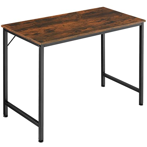 tectake Schreibtisch, schmaler Computertisch, 80/100/120/140 cm, Kleiner Bürotisch im Industrie-Design, für Home Office Büro, Holz, schwarzes Metallgestell (Industrial Dunkelbraun, 100 cm) von tectake