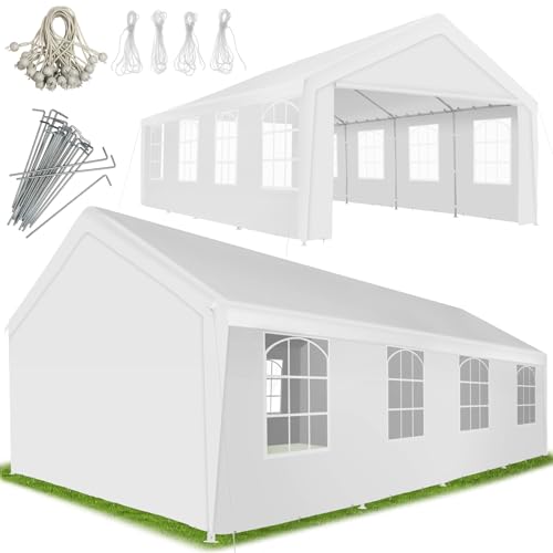 tectake Partyzelt 4x8, Gartenpavillon, Gartenzelt mit wasserdichte Plane, Festzelt mit UV-Schutz, Eventzelt mit Fenstern, Pavillon für Garten, Festival, Hochzeit, Party, Camping - weiß von tectake