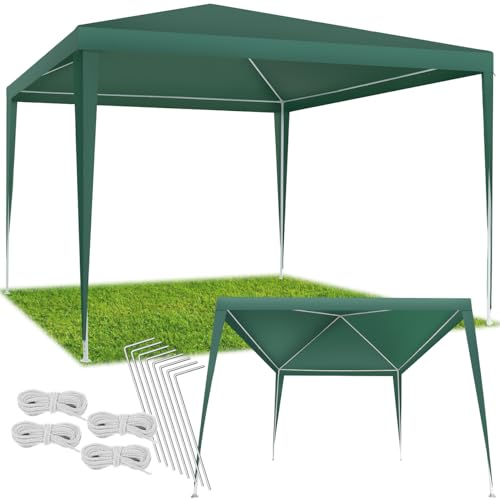 tectake® Pavillon 3x3 m, Gartenzelt mit wasserdichter PE-Plane mit UV-Schutz, Partyzelt für Garten Terrasse Event Camping Festival Markt, Stecksystem, Gartenpavillon inkl. Spannseile + Heringe - grün von tectake