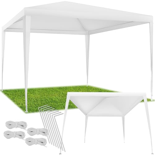 tectake® Pavillon 3x3 m, Gartenzelt mit wasserdichter PE-Plane mit UV-Schutz, Partyzelt für Garten Terrasse Event Camping Festival Markt, Stecksystem, Gartenpavillon inkl. Spannseile + Heringe - weiß von tectake