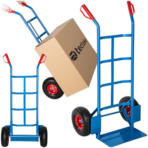 tectake® Sackkarre mit Ladeschaufel, Sackrodel mit Stahlrahmen, Räder Gummi-Luftbereifung, belastbar bis 200 kg, Transporter für Getränkekisten, für Umzug, Waschmaschine - blau von tectake