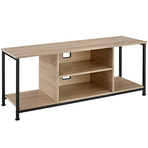 tectake TV-Regal mit 4 offenen Fächern, 110/120 x 40 x 50,5 cm, Industrie-Design, Fernsehtisch Lowboard mit Verstellbarer Ablage, schwarzes Metallgestell (Industrial Holz hell, Eiche Sonoma, 120 cm) von tectake