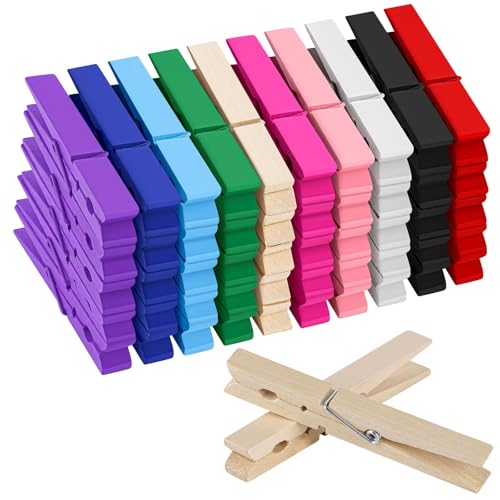 50 farbige Wäscheklammern aus Holz, 10,2 cm, 10 farbige Wäscheklammern zum Basteln, große Wäscheklammern zum Aufhängen von Tecbeauty