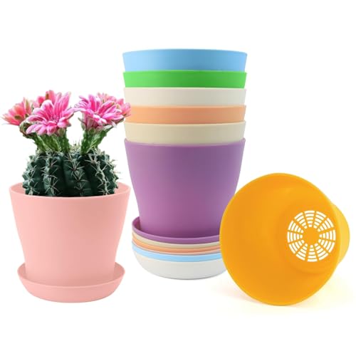 Tecfinty Pflanzentopf, 8 Stück 12cm Blumentopf Mit Untersetzer, Klein, Plastik, Set, Haus- und Gartenpflanzen, Verschiedene Größen und Farben von Tecfinty