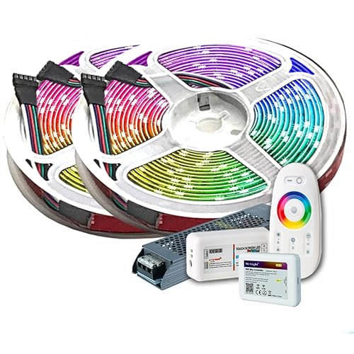 10M PREMIUM 24V RGB+WW RGBW LED Streifen LED Band LED Strip 5050 SMD RGB+Warmweiss LED Lichtleiste 600LEDs 60LED's/M+WLAN WiFi MiLight control Smartphone +Netzteil ULTRA SLIM STROMVERSORGUNG von TechCore