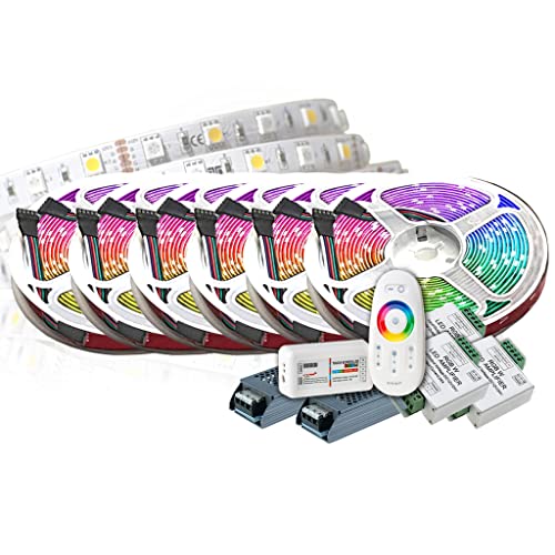 30M 24V RGB+NW RGBW LED Streifen LED Band LED Strip 5050 SMD RGB+Kalt weiss Lichtleiste 1800LEDs 60LED's/M+controll mit RF TOUCH Fernbedienung +2st. 24v 12.5A 300W Netzteil TRAFO von TechCore