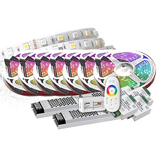 TechCore 35M Premium 24V LED Streifen RGBW - RGB+W leiste, RGB+WW 5050 SMD, Warmweiß Licht, Flexibles LED Band, Farbwechsel mit RF steurung und 2x Trafo - smart Beleuchtung von TechCore