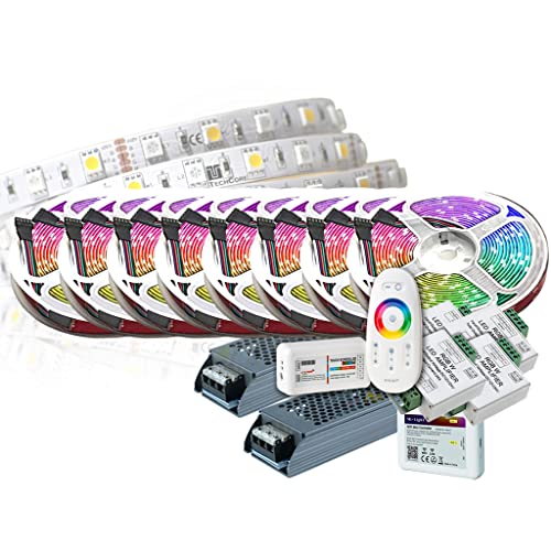 40M PREMIUM 24V RGB+WW RGBW LED Streifen LED Band LED Strip 5050 SMD RGB+Warmweiss LED Lichtleiste 2400LEDs 60LED's/M+WLAN WiFi MiLight control Smartphone +2x Netzteil ULTRA SLIM STROMVERSORGUNG von TechCore